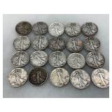 20 Silver Walking Liberty Half Dollars