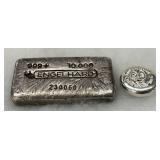 Two Silver Pieces: Engelhard 10 oz Silver Bar and Hand-Poured Round