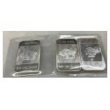3 One Troy Ounce .999 Fine Silver Bars with Native American Design