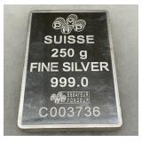 PAMP Suisse 250g Fine Silver Bar, 999.0 Purity