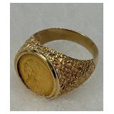 14k Gold 1912 Indian Head $2.50 Coin Ring with Textured Band