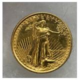 United States $5 Gold Coin Featuring Lady Liberty and Bald Eagle Design