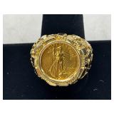 5 Dollar Gold Coin Ring in Textured Gold Setting