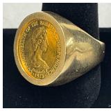 Gold Ring Featuring a Bahamian $100 Gold Coin, 1975