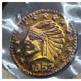 1852 Gold Coin with Indian Head Motif