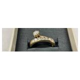 14K Gold Ring with Solitaire Diamond and Diamond Band