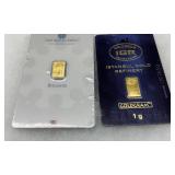 Two Gold Bars: The Royal Mint Britannia 1g and Istanbul Gold Refinery (IGR) Goldgram 1g