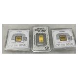 Three 1-Gram .9999 Gold Bars with Certificates (Geiger & Sunshine Minting)