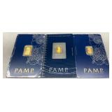 3 PAMP Suisse Gold Bars in Assay Packaging, Total 4.5g