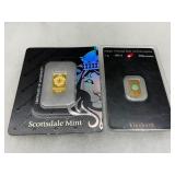 Two Gold Bars: Scottsdale Mint 2-Gram and Argor-Heraeus 1-Gram Fine Gold Bars