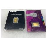 Two 0.5 Gram .9999 Fine Gold Bars: APMEX and Samoa Guardian Angel 2023