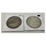 Two 1884-O and 1883-O Morgan Silver Dollars