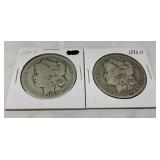Two Morgan Silver Dollars, 1889-O and 1890-O
