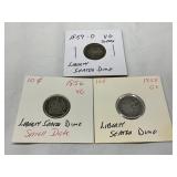 Three Liberty Seated Dimes, 1855-1857