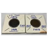 Two U.S. Two-Cent Coins, 1864 and 1865