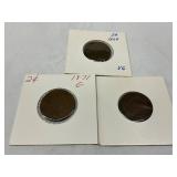 3 U.S. Two-Cent Coins, 1866, 1869, and 1871