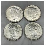 1922 and 1923 Peace Silver Dollars Set of Four Coins