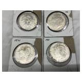 Four 1921 Morgan Silver Dollars in Protective Holders