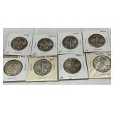 8 Walking Liberty Half Dollar Coins, 1941-1946