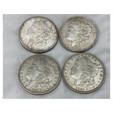 Four 1921 Morgan Silver Dollars