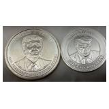 Two .999 Fine Silver Medallions Featuring Donald J. Trump Motif