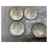 4 Morgan Silver Dollars, Various Dates Including 1886 and 1921