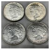 Four 1920s U.S. Peace Silver Dollars (1922, 1926)