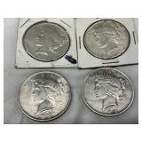 Four U.S. Peace Silver Dollars (1922, 1923)