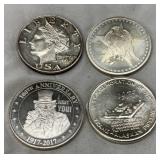 Eight Collectible Silver Coins with Patriotic Designs