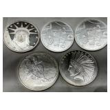 Ten Silver Medallion-Style Coins with Various Designs