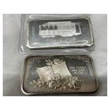 Two Patrick Mint 1 oz .999 Fine Silver Bars – Cable Car and Mother’s Day 1973 Designs