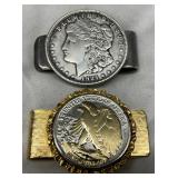 Coin-Decorated Money Clips Featuring Morgan Dollar and Kennedy Half Dollar Designs
