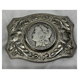 Chambers Belt Co. Silver-Tone Belt Buckle with 1892 Morgan Silver Dollar Design