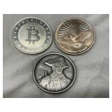 3 Silver Rounds: Bitcoin Mint, Bicentennial, and Eagle Design