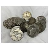 40 United States Washington Silver Quarters, Various Years