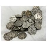 100 U.S. Mercury Dimes, 90% Silver, Various Dates