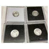 Four Mercury Dimes in Protective Acrylic Cases