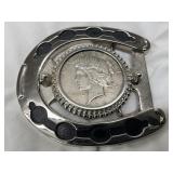 Silver-Tone Horseshoe Belt Buckle with 1926 Peace Dollar Design
