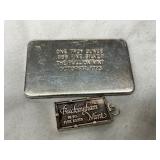 .999 Fine Silver Bullion Bar and Buckingham Mint Silver Pendant, 1973 and 1982
