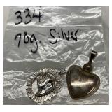 Two Sterling Silver Pendants, 70g Total Weight