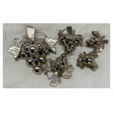 Silver Grape-Themed Pendants, 60 Grams Total Weight