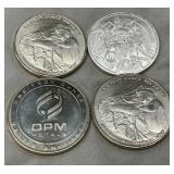 Four 1 oz .999 Silver Rounds from OPM, Pan American Silver Corp, and Northwest Territorial Mint