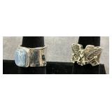 Sterling Silver Rings with Blue Cabochon Stone and Eagle Motif