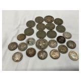 U.S. Mixed Coins Including Silver Quarters, Silver Dimes, Buffalo Nickels, and V-Nickels