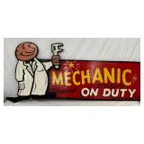 Hand-Painted Wooden Sign, ‘Mechanic On Duty,’ 1985 53x22in. 