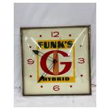 Pam Clock Corp. Electric Advertising Clock with Funk’s Hybrid Graphic, 15 in.