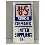Embossed Metal United Suppliers US Seeds Dealer Sign 12in by 24in 