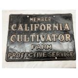 Embossed Metal Plaque for ‘California Cultivator Farm Protective Service’ 12x8 1/2 
