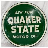 Early Quaker State Convex Button Metal Sign, 24 Inches