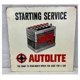 15 1/2in Masonite Autolite Battery Advertisement Sign with Battery Graphic